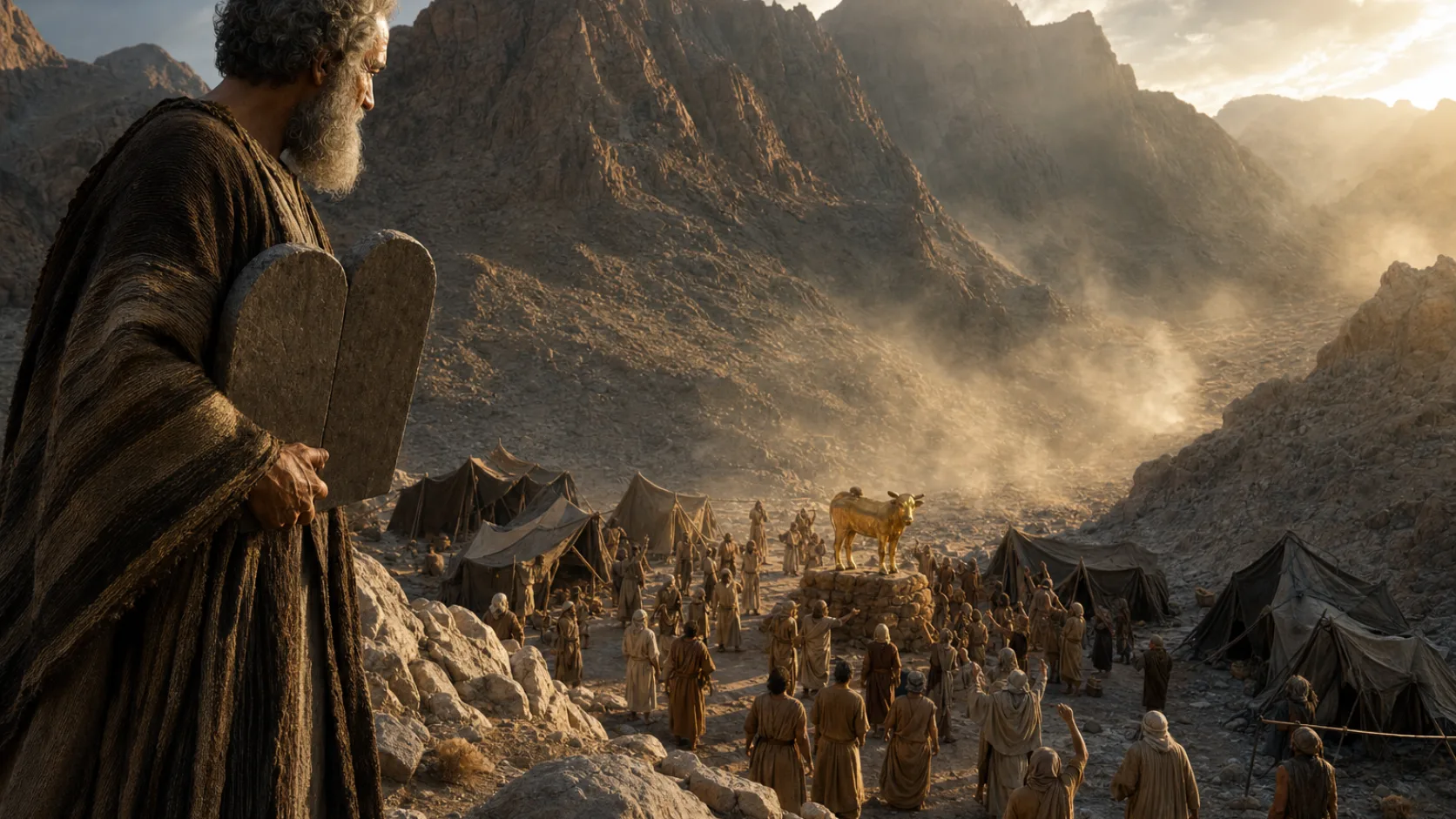 Biblical scene illustrating The Golden Calf