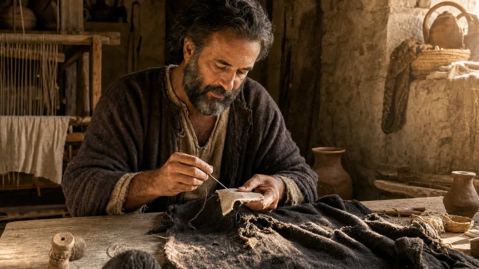 The Parable of the New Cloth on an Old Garment biblical scene