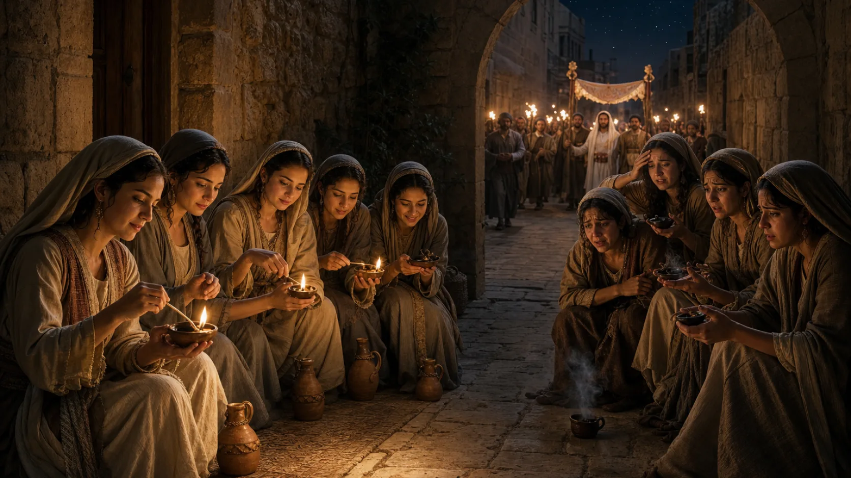 The Parable of the Ten Virgins biblical scene